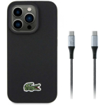 Lacoste Iconic Petit Pique Woven Logo MagSafe kate Apple iPhone 15 Pro musta v&auml;rv + USB-C/USB-C kaabel