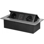 Orno Furniture socket recessed into the table top with flat milled edge and USB charger, 2x2P+Z, 2xUSB (type A+C 3.6A), silver