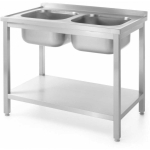 Wall-mounted Wall-mounted dining table with two sinks and a shelf, screwed 100x70x85 cm - Hendi 812969
