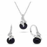 Brilio Brilio Silver Elegantne ehekomplekt tumedate p&auml;rlitega SET298WBC (kaelakee, ripats, k&otilde;rvar&otilde;ngad)