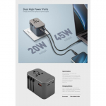 Energea TravelWorld Adapter GaN65 USB-C PD 65W + PPS 55W Universal Adapter