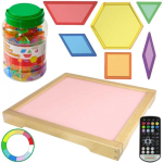 MASTERKIDZ LED light panel, changing colors with remote control + Montessori mosaic blocks, 140 pcs.