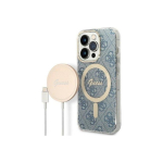 Charger Charger Guess Set Guess etui + charger wireless GUBPP14LH4EACSB Apple iPhone 14 Pro blue/blue hard case 4G Print MagSafe