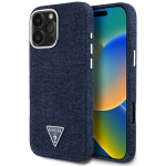 Guess Denim Triangle Logo MagSafe iPhone 16 Pro Case - Blue