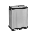 Steel Ariane two-compartment waste bin, stainless steel, with pedal, 2 x 30 l