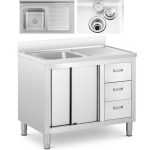 Royal Royal Catering Zlew basin gastronomiczny jednokomorowy with szafka with drzwiami przesuwnymi szufladami steel 100 x 60 x 94.5 cm