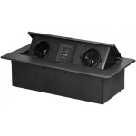 Orno Furniture socket recessed into the table top with flat milled edge and USB charger, 2x2P+Z, 2xUSB (type A+C 3.6A), graphite
