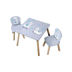 Children's Children's table + 2 chairs, gray with llama patterns, KESPER