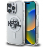 &bdquo;Karl &bdquo;Karl Lagerfeld IML Glitter Karl ja Choupette Sketch MagSafe&ldquo; kate, m&otilde;eldud &bdquo;iPhone 16 Pro Max&ldquo; jaoks, l&auml;bipaistev