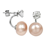 Jwl Jwl Luxury Pearls Silver earrings with real salmon pearl and crystal 2in1 JL0216