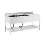 Royal Royal Catering Double bowl basin sink with drain, shelf and rim 180 x 70 x 97 cm