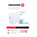 Swissten Charger Sieciowa GuN 2 X USB C + USB 70 W Power Delivery White
