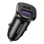 Ugreen Ladowarka samochodowa EC305 USB-C + USB, 30W (czarna) Nutitelefon, Tahvel Must Sigaretis&uuml;&uuml;taja Automaatne