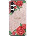 Case Case Guess Leather 4G Flowers Print Metal Classic Logo MagSafe Samsung Galaxy S25 pink