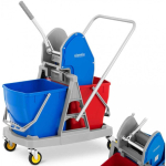 Ulsonix Floor cleaning trolley with drill and flat broom press, two buckets 2 x 20 l