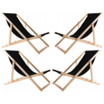Woodok Set of 4 Black Wooden Deck Chairs: Ultimate Comfort for Beach, Balcony, and Terrace Lounging