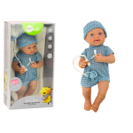Lean Lean Toys Baby doll in blue clothes, hat, pacifier, and blanket