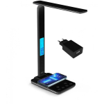 Media-Tech LEDITOU - Energy-saving LED desk lamp with 15W QI wireless charger. Illuminated alarm clock with &deg;C/&deg;F thermometer, 3