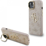 Guess PU 4G Metal Logo Stand Kaamera Raami kott Apple iPhone 15 jaoks roosa v&auml;rv