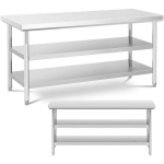 Royal Royal Catering Table, central steel table top, 2 shelves, 180 x 60 cm