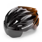 Rockbros bicycle helmet with visor, removable UV protection glasses, unisex - Black/brown