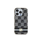 DKNY DKHMP15SHCTSK iPhone 15 / 14 / 13 6.1" Black/Black Hard Case IML Checkered Mono Pattern & Printed Stripes MagSafe