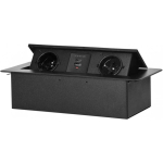 Orno Furniture socket recessed into the table top with flat milled edge and USB charger, 2x2P+Z, 2xUSB (type A+C 3.6A), black