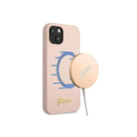 Guess GUHMP13MLSLMGLP iPhone 13 6.1quot light pink/light pink hardcase Silicone Script Gold Logo Magsafe