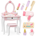 Viga Viga Toys VIGA Large wooden dressing table white and pink with mirror and chair