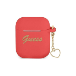Guess Headphone Protective Case, Silicone Charm Heart for AirPods, Red