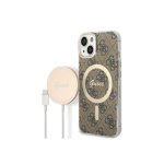 Guess set case + charger for iPhone 14 Plus 6,7" GUBPP14MH4EACSW brown hard case 4G Print MagSafe