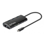 Manhattan 152440 s&uuml;learvuti dokk ja pordireplikaator USB t&uuml;&uuml;p-C Must