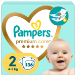 Pampers Premium Care Tape Diapers, Size 2, 136 Diapers, 4-8kg