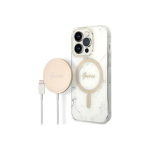 Case Case Set Guess GUBPP14LHMEACSH Case+ Charger iPhone 14 Pro 6.1" white/white hard case Marble MagSafe