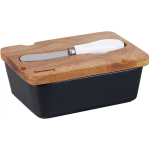 PORCELANOWA PORCELANOWA MASELNICZKA Z NOŻYKIEM POKRYWKA AKACJA KLAUSBERG KB-7784 Black