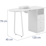 Physa Kosmetinis maniki&uuml;&uuml;rimistabel koos tolmuimejaga 120 x 45 cm - valge
