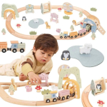Viga Viga Toys Puidust rongikomplekt lastele koos r&ouml;&ouml;bastega 62-osaline komplekt