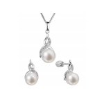 Evolution Evolution Group Luxury silver set with real pearls and zircons 29054.1B (earrings, chain, pendant)