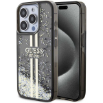 Original Original Front Panel Case GUESS GUHCP15LLFCSEGK for iPhone 15 Pro (Liquid Glitter Gold Stripes / Black)