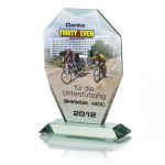 Tryumf Glass trophy with LuxorJet color printing, engraving and paint filling and case