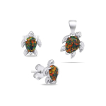 Brilio Brilio Silver Playful silver jewelry set with opals Turtle SET235WBC (earrings, pendant)
