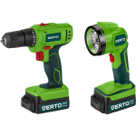 Verto 50G293 20V Drill, 2 x 1.5Ah Battery + Flashlight