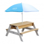 AXI Nick Sand & Water Picnic Table Brown/white - Umbrella Blue/white Liiva- ja veem&auml;ngulaud