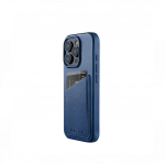 Kaitse&uuml;mbris kaarditaskuga Apple iPhone 16 Pro, sinine, MagSafe, naturaalsest nahast, Mujjo