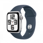 Apple Watch SE (2023) GPS 40mm Silver Aluminum Case with Storm Blue Sport Band S/M