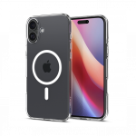 Kaitse&uuml;mbris Liquid Crystal (MagFit), Apple iPhone 16, l&auml;bipaistev valge MagSafe ringiga, Spigen