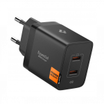 Toalaadija adapter Essential 47W Dual, 2x USB-C juhtmele, must, GaN-Pro kiirlaadimine, EE472EU, Spigen