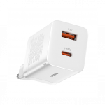 Baseus Fast Charger 30W 1x USB, 1x Type-C Power Adapter EU, valge