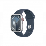 Apple Watch Series 9 GPS + Cellular 41mm Silver Aluminum Case with Storm Blue Sport Band S/M