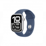 Apple Watch Series 10 GPS + Cellular 42mm Silver Aluminum Case with Denim Sport Band- S/M